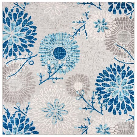 Flowers First 8 x 8 ft. Cabana Contemporary Square Power Loomed Rug Grey & Navy FL2115142
